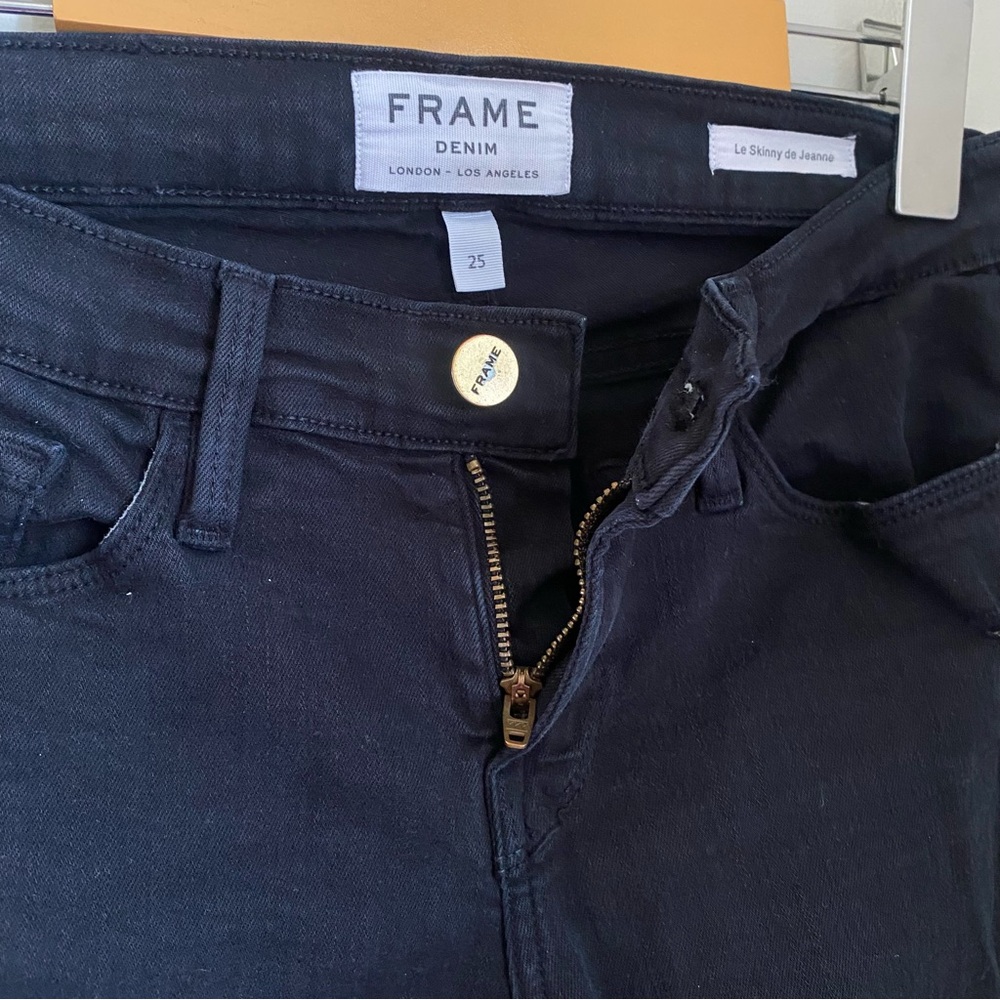 Frame Le Skinny De Jeanne Black Film Noir Distressed Jeans Size 25 - Picture 8 of 10